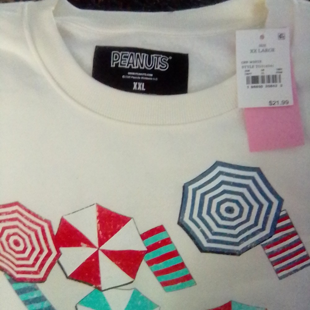 Peanuts Women's White Tee with Colorful Umbrella Print